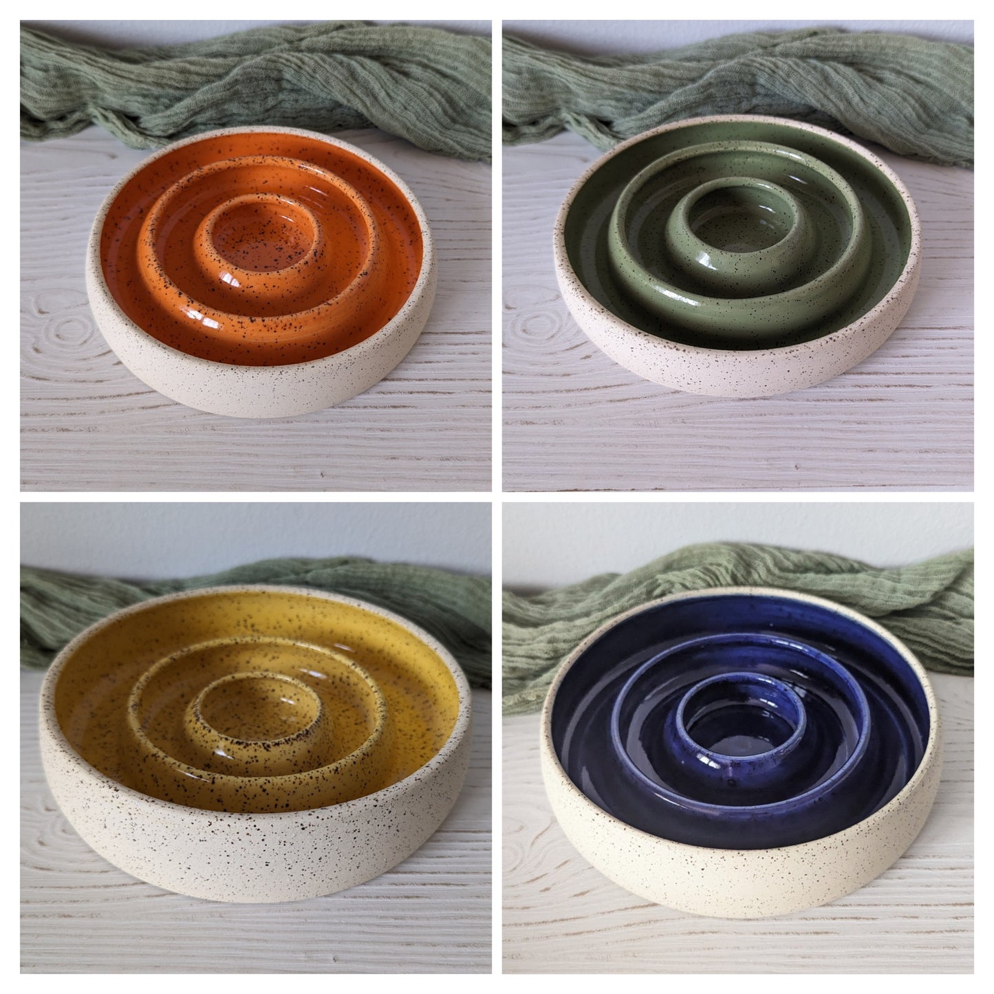 Inside Glazed Rounded Slow Feeder Bowls