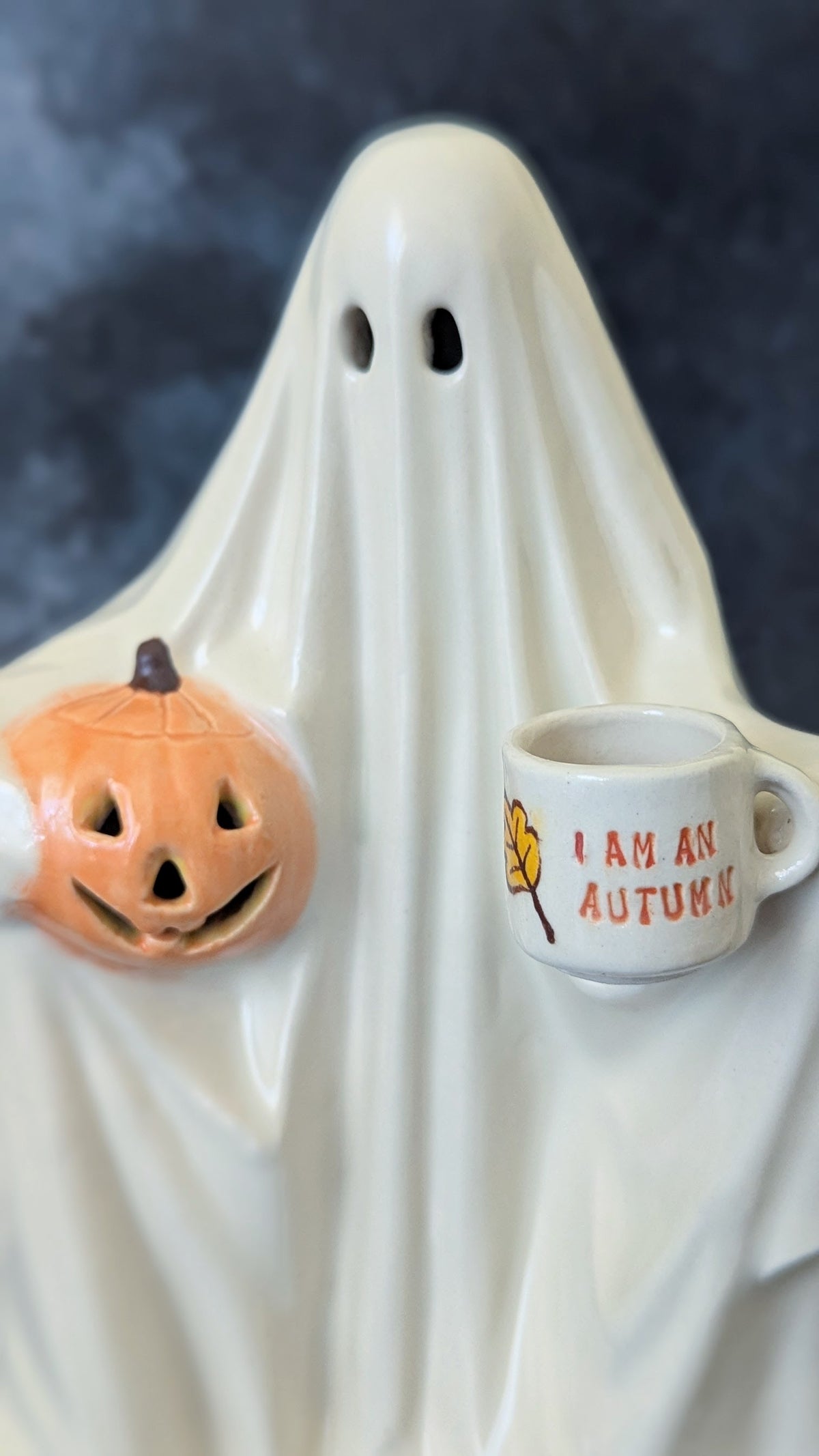 Newly Cast Vintage Mold Ghost with Orange Pumpkin and I Am An Autumn Mug | Only One Available