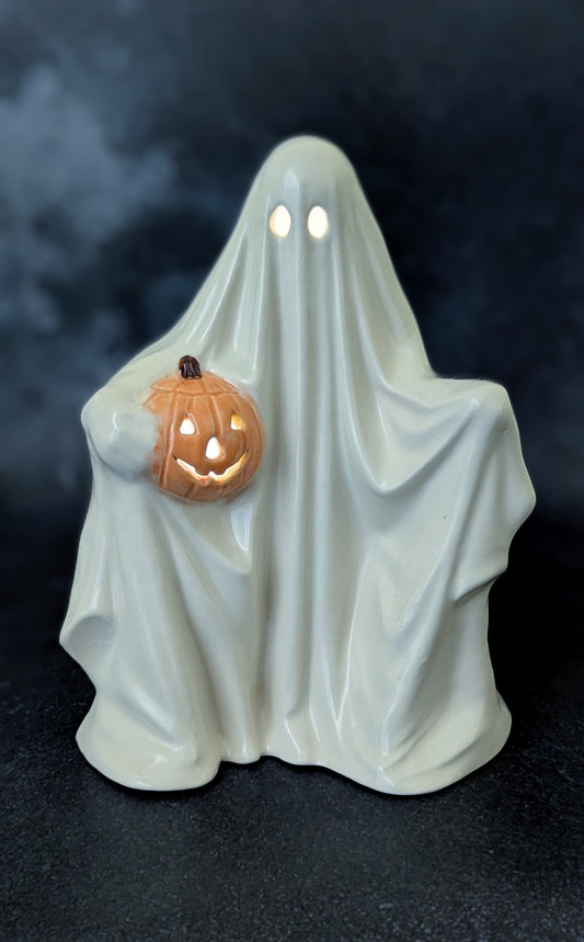 Newly Cast Vintage Mold Ghost with Orange Pumpkin | Only One Available